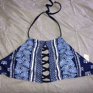 high neck patterned bikini top